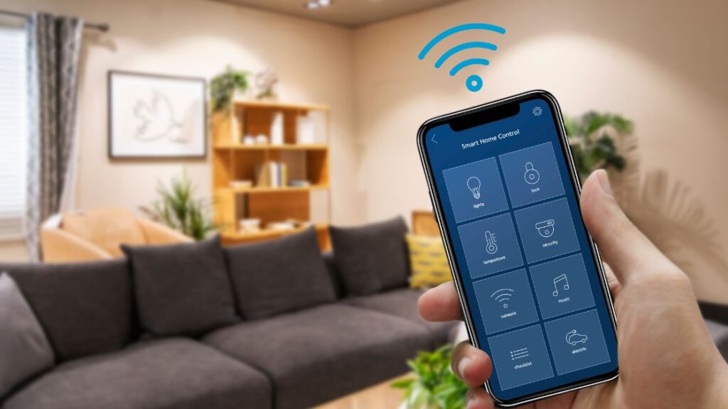 Smartphone controlling smart device in a living room