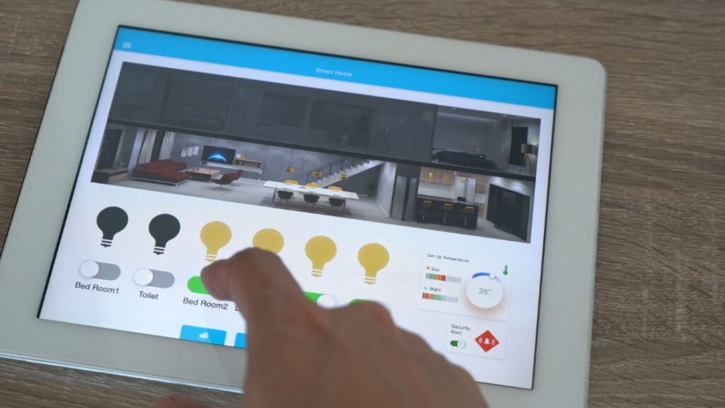 Hand configuring a smart home on a tablet device