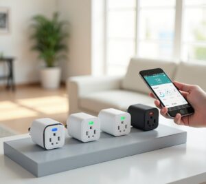 Various smart plugs and outlets displayed