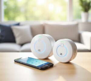 Smart smoke detector on ceiling